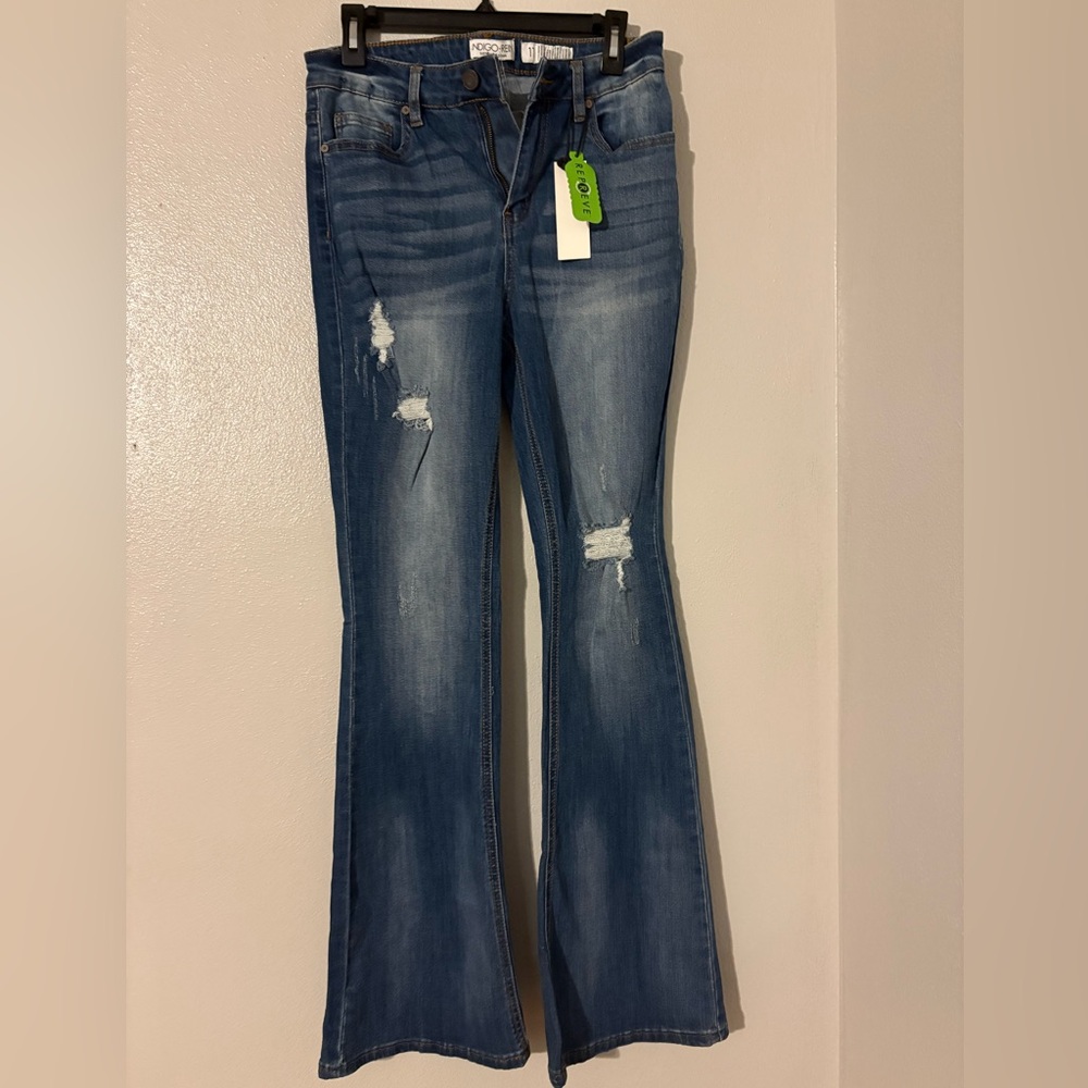Rue21 Blue Flare Distressed Jeans